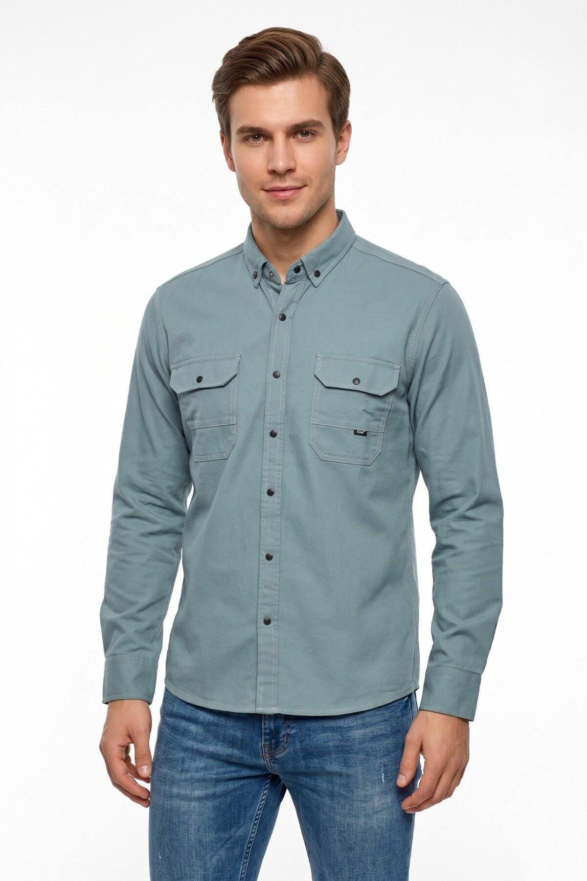Erkek Spor Likralı Çift Cep Kapaklı Gömlek BGL-ST05467 ELMA - 2XL