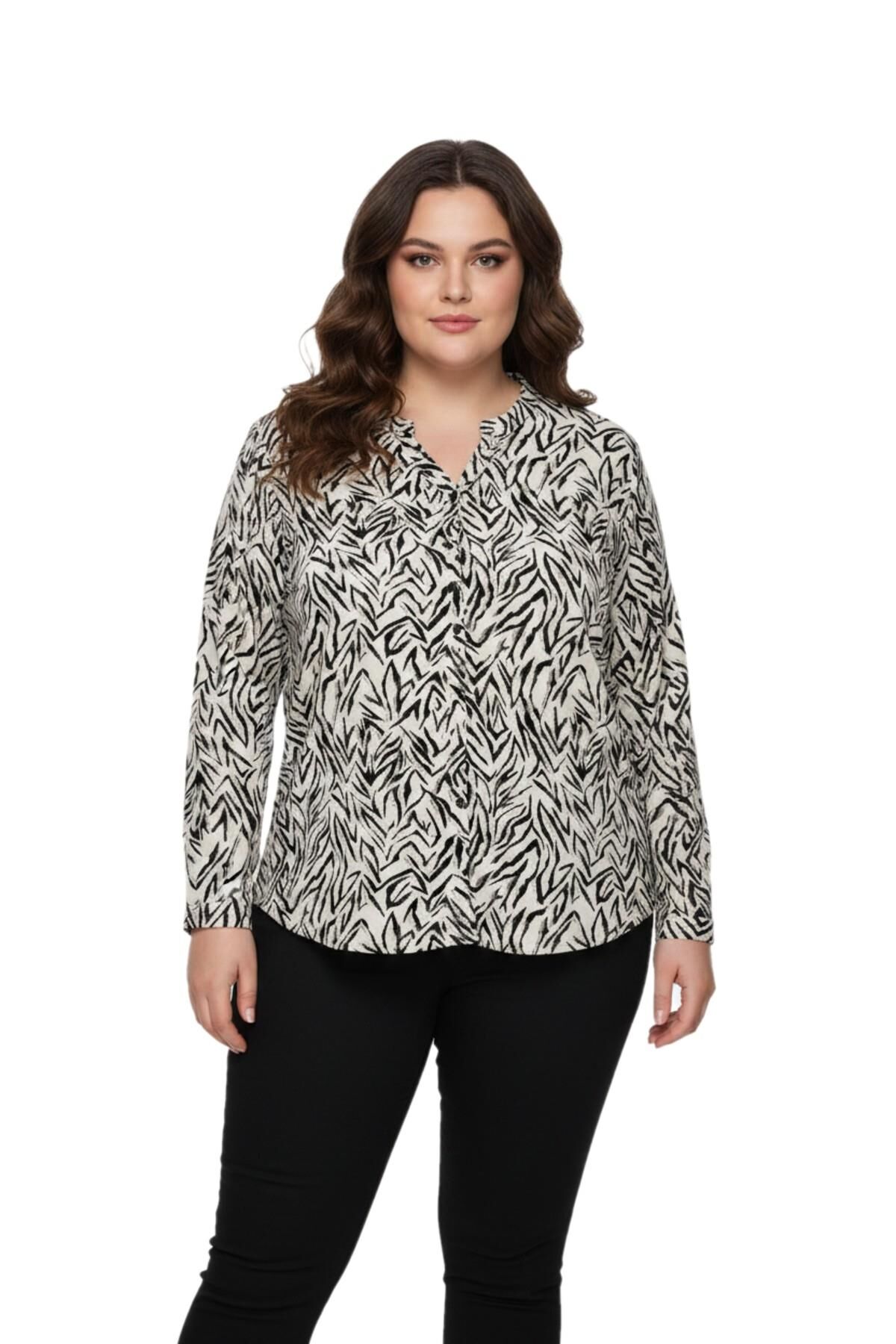 Kadın Düğmeli Modelli Bluz BGL-ST05119 TAŞ - 54