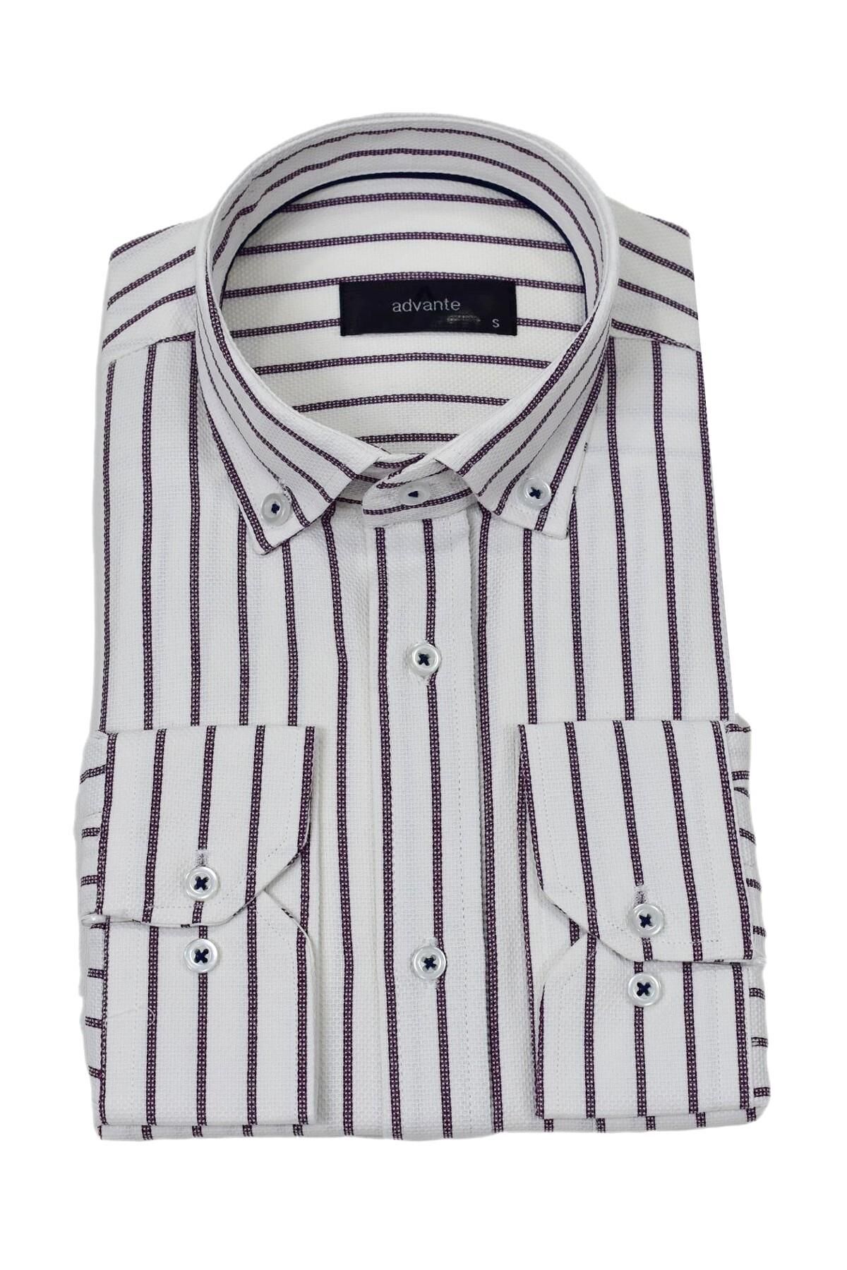Erkek Klasik Çizgili Tek Cepli Gömlek BGL-ST03907 BORDO - XL