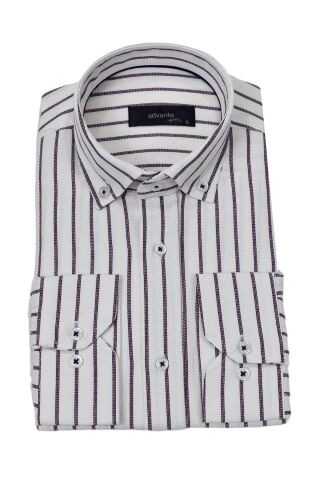 Erkek Klasik Çizgili Tek Cepli Gömlek BGL-ST03907 BORDO - XL