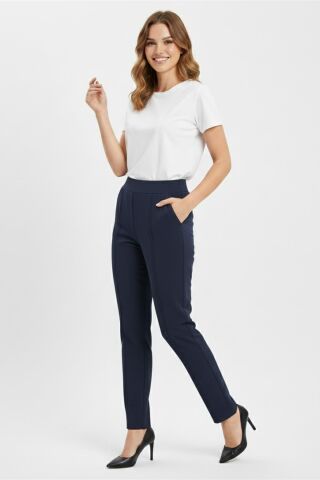 Kadın Beli Lastikli Çima Dikişli Cepli Kumaş Pantolon BGL-ST04818 LACİVERT - 56