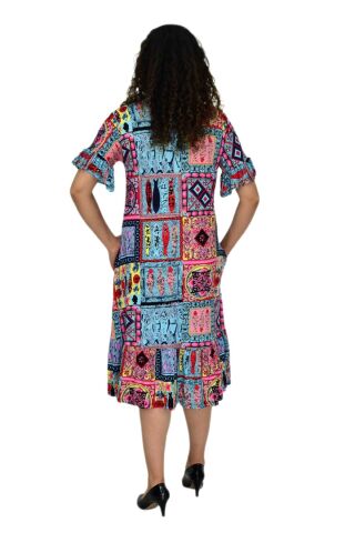 Kadın Kısa Kol Etek Valonlu Likralı Viskon Elbise BGL-ST04672 MAVİ - 2XL