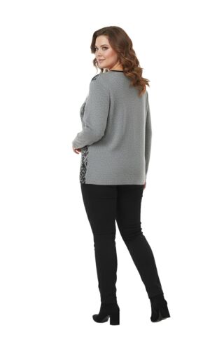 Kadın Yumoş Taşlı Baskılı Bluz BGL-ST05069 GRİ - L