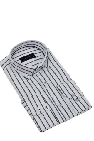 Erkek Klasik Çizgili Tek Cepli Gömlek BGL-ST03907 FÜME - S
