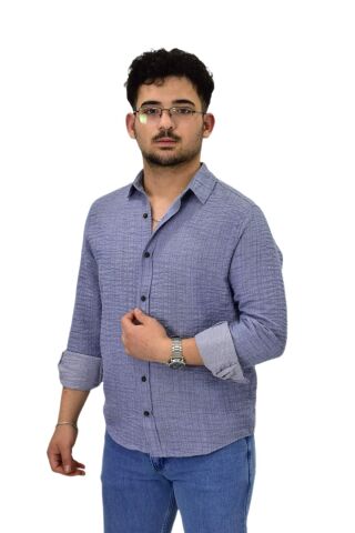 Erkek Spor Silim Fit Uzun Kol Gömlek G5011 BGL-ST04495 MAVİ - L