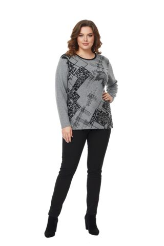 Kadın Yumoş Taşlı Baskılı Bluz BGL-ST05069 GRİ - L