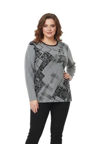 Kadın Yumoş Taşlı Baskılı Bluz BGL-ST05069 GRİ - L