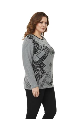 Kadın Yumoş Taşlı Baskılı Bluz BGL-ST05069 GRİ - L