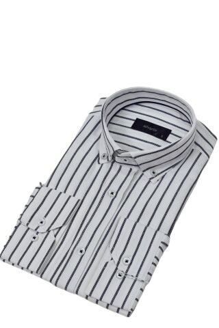 Erkek Klasik Çizgili Tek Cepli Gömlek BGL-ST03907 FÜME - M
