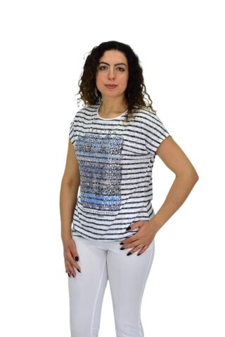 Kadın Kısa Kol Baskılı Bluz BGL-ST04696 BEYAZ - 2XL