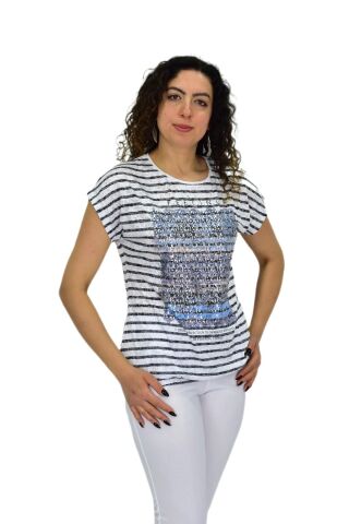 Kadın Kısa Kol Baskılı Bluz BGL-ST04696 BEYAZ - 2XL