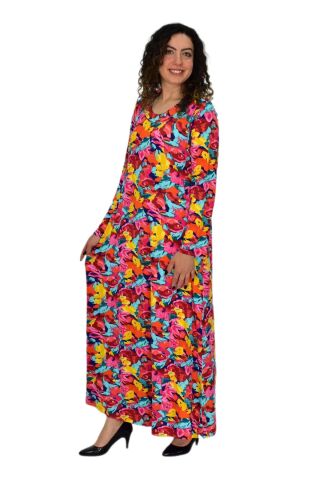 Kadın Uzun Kol Likralı Viskon Elbise BGL-ST04673 KIRMIZI - 5XL