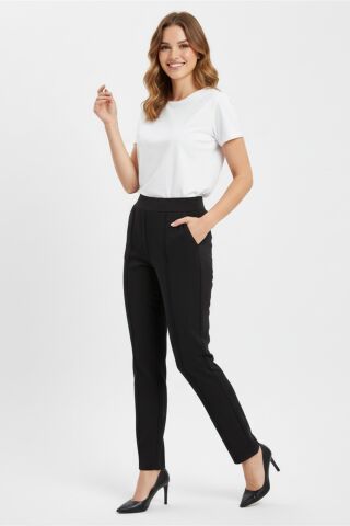 Kadın Beli Lastikli Çima Dikişli Cepli Kumaş Pantolon BGL-ST04818 SİYAH - 50