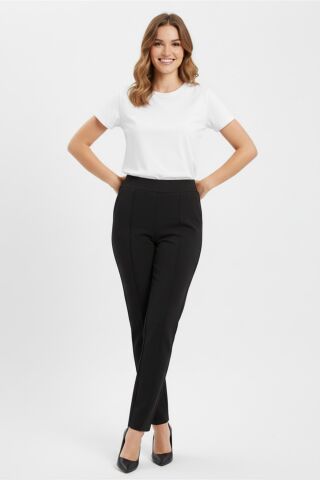 Kadın Beli Lastikli Çima Dikişli Cepli Kumaş Pantolon BGL-ST04818 SİYAH - 50