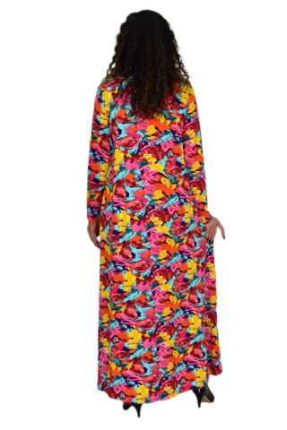Kadın Uzun Kol Likralı Viskon Elbise BGL-ST04673 KIRMIZI - 4XL