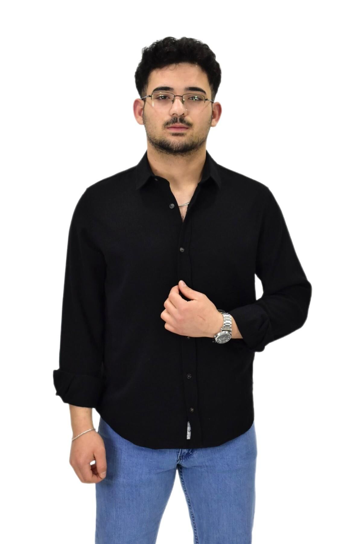 Erkek Spor Silim Fit Uzun Kol Gömlek G5011 BGL-ST04495 SİYAH - L