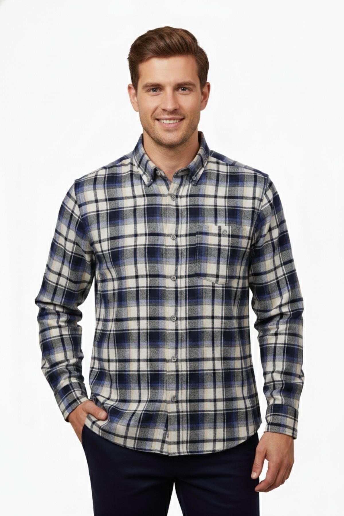 Erkek Kışlık Tek Cep Klasik Gömlek BGL-ST04989
