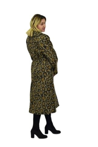 Kadın Leopar Desenli Uzun Kaşe Kaban BGL-ST04064