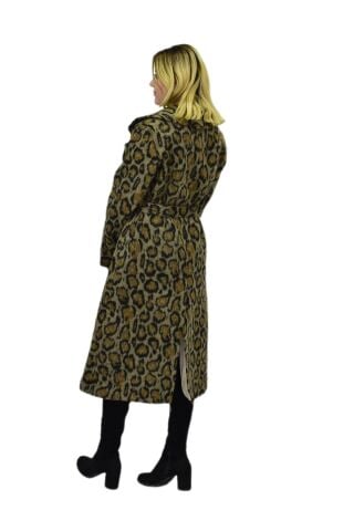 Kadın Leopar Desenli Uzun Kaşe Kaban BGL-ST04064