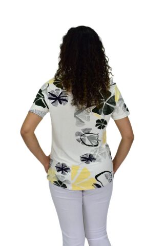 Kadın Kısa Kol Baskılı Bluz BGL-ST04697 KREM - 2XL