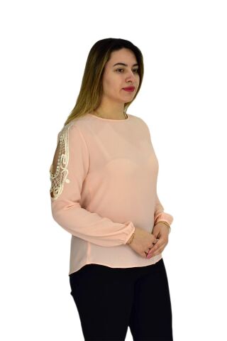 Kadın Kol Güpürlü Bluz Ry-17570 YEŞİL - 38