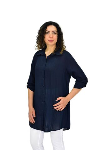 Kadın Lacivert Uzun Kol Gömlek BGL-ST04661 LACİVERT - 3XL