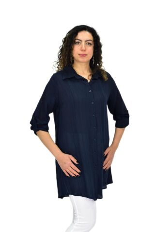 Kadın Lacivert Uzun Kol Gömlek BGL-ST04661 LACİVERT - 3XL