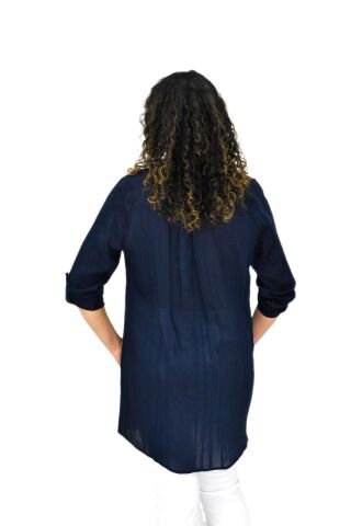 Kadın Lacivert Uzun Kol Gömlek BGL-ST04661 LACİVERT - 3XL