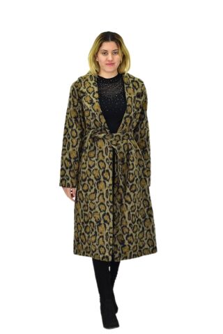 Kadın Leopar Desenli Uzun Kaşe Kaban BGL-ST04064 HAKİ - M