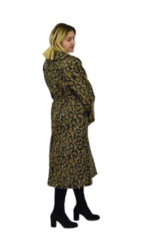 Kadın Leopar Desenli Uzun Kaşe Kaban BGL-ST04064 HAKİ - L