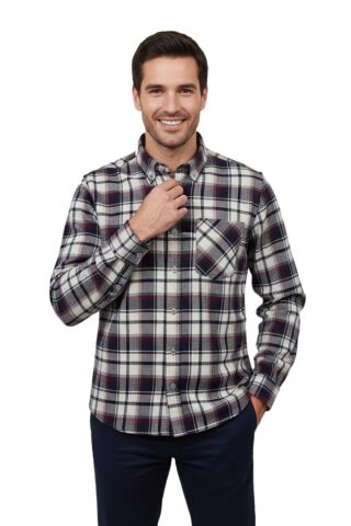 Erkek Kışlık Tek Cep Klasik Gömlek BGL-ST04989 BORDO - XL