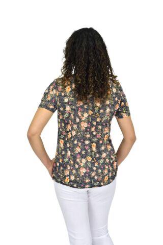 Kadın Kısa Kol Baskılı Bluz BGL-ST04698 FÜME - 3XL