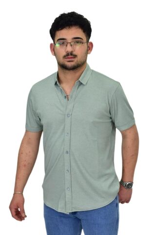 Erkek Gömlek Yaka Düğmeli Merserize Tişört 4680 BGL-ST04531 ELMA - 2XL