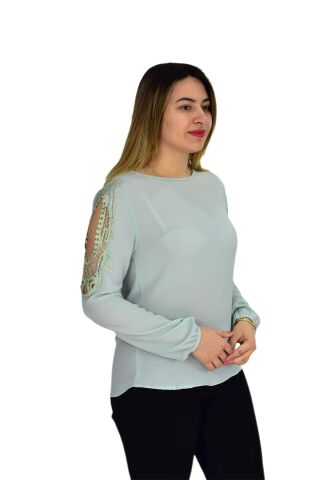 Kadın Kol Güpürlü Bluz Ry-17570 YEŞİL - 38