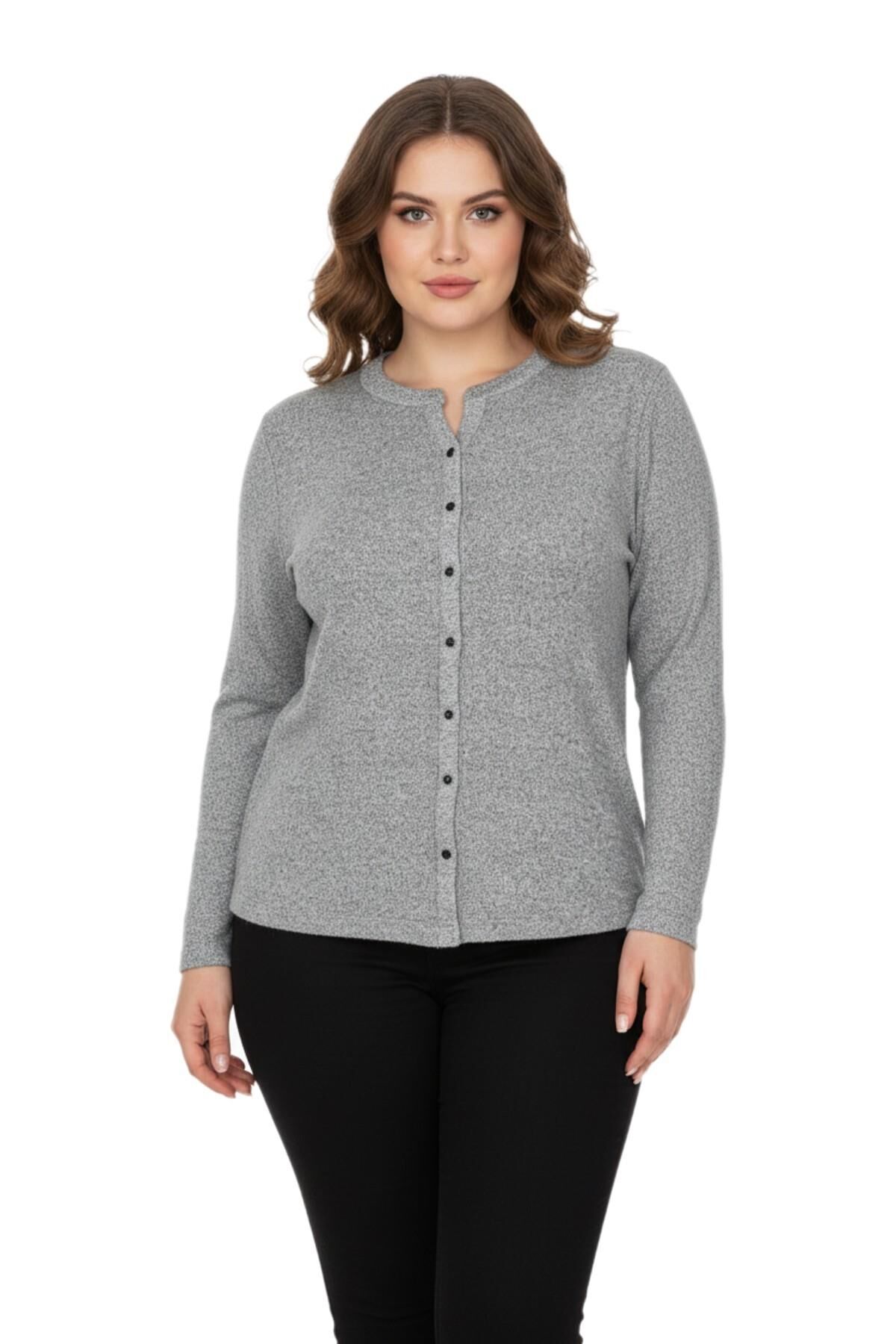 Kadın Yumoş Düğmeli Modelli Bluz BGL-ST05136 GRİ - 54