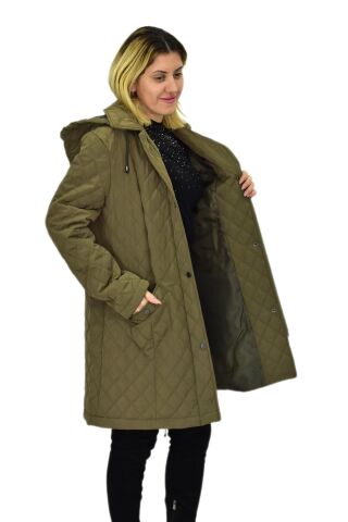 Kadın Kapitone Kapüşonlu Mont BGL-ST04062 HAKİ - 46