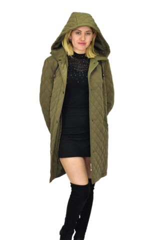 Kadın Kapitone Kapüşonlu Mont BGL-ST04062 HAKİ - 46