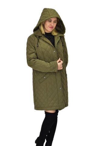 Kadın Kapitone Kapüşonlu Mont BGL-ST04062 HAKİ - 46