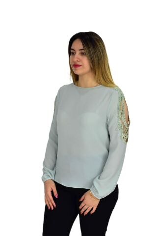 Kadın Kol Güpürlü Bluz Ry-17570 YEŞİL - 40