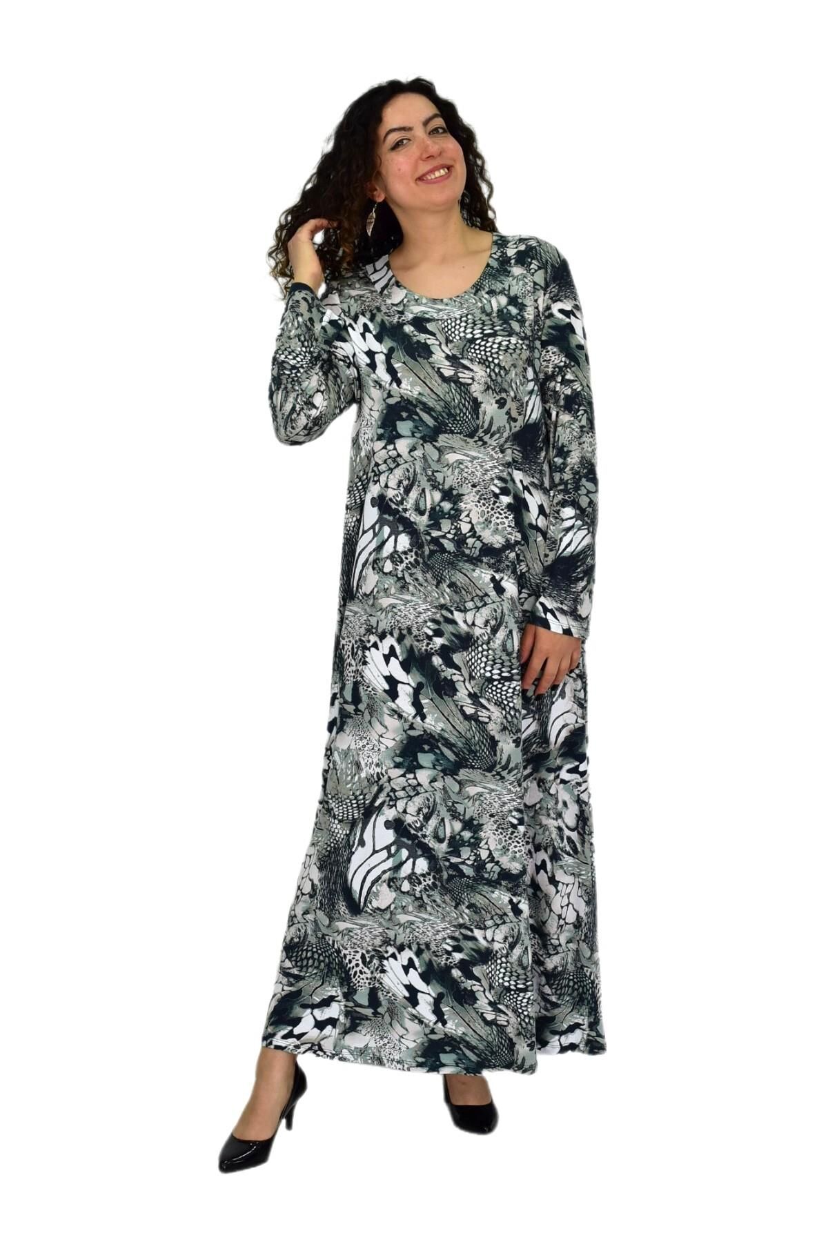 Kadın Uzun Kol Likralı Viskon Elbise BGL-ST04673 YEŞİL - 3XL