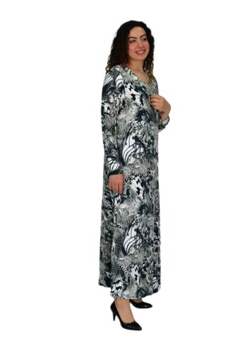 Kadın Uzun Kol Likralı Viskon Elbise BGL-ST04673 YEŞİL - 3XL