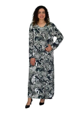 Kadın Uzun Kol Likralı Viskon Elbise BGL-ST04673 YEŞİL - 3XL