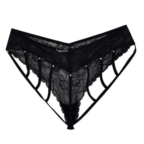 Kadın Ön Güpürlü Arka İp Fantazi Külot 7024 BGL-ST04364 SİYAH - M/L