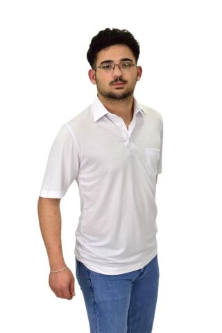 Erkek Gömlek Yaka Tişört T6064 BGL-ST04541 BEYAZ - 3XL