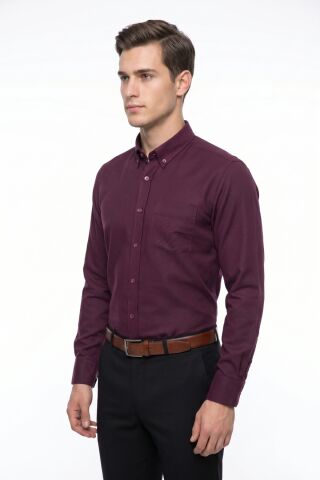 Erkek Klasik Tek Cepli Uzun Kol Gömlek 4072 BGL-ST05497 BORDO - S