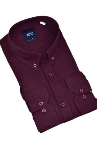 Erkek Klasik Tek Cepli Uzun Kol Gömlek 4072 BGL-ST05497 BORDO - S