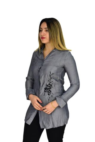 Kadın Gri Nakışlı Tunik AKR-1323 GRİ - 38