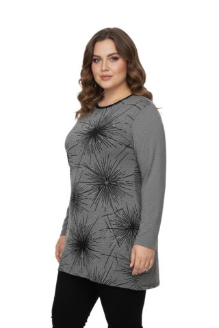 Kadın Yumoş Taşlı Baskılı Tunik BGL-ST05071 GRİ - XL
