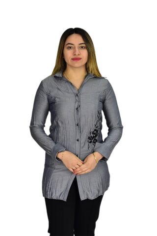 Kadın Gri Nakışlı Tunik AKR-1323 GRİ - 40