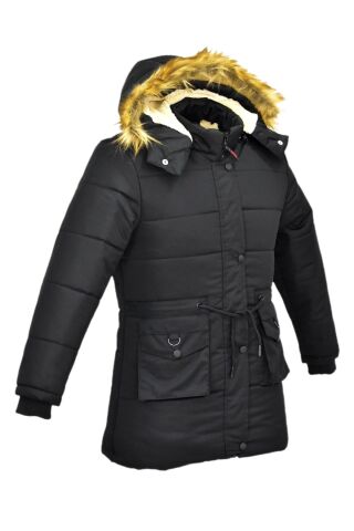 Kız Çocuk Kapüşonlu Mont BS-2022 SİYAH - 12 YAŞ
